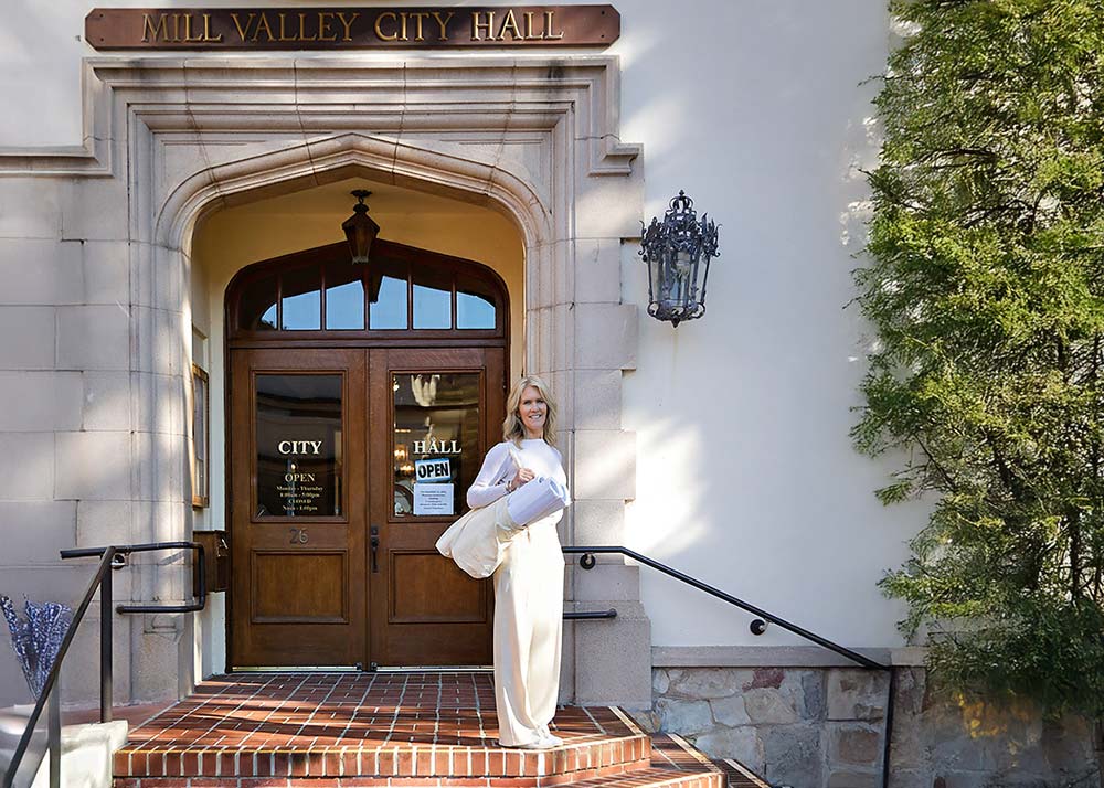 Kristin Silmore on the Steps of Mill Valley City Hall