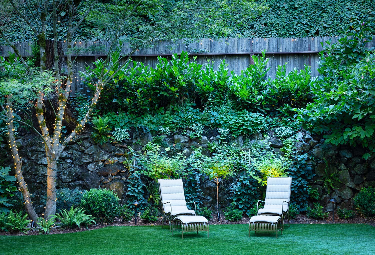 Backyard Retaining Wall and Loungers, exterior