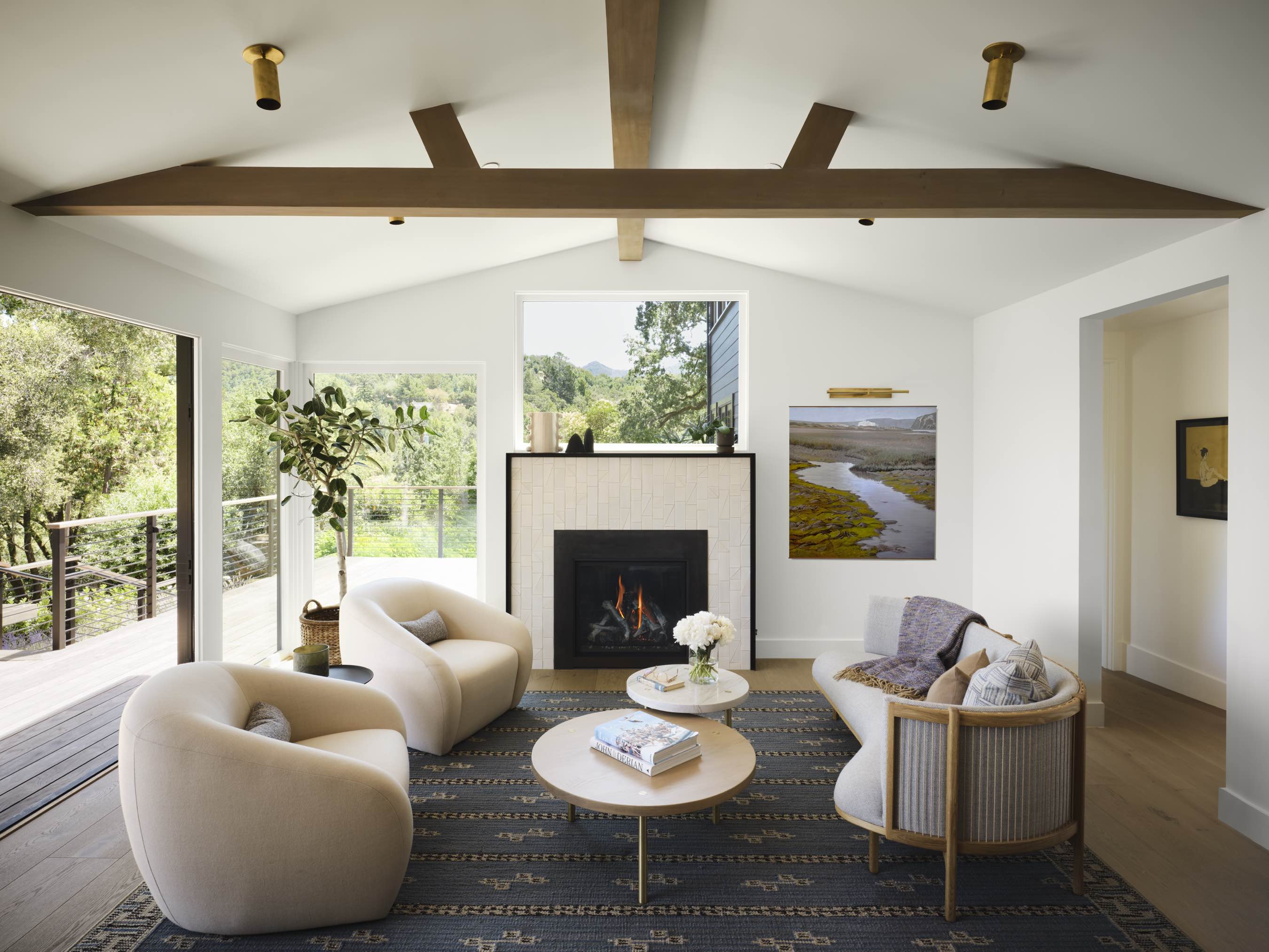 Living Area with Fireplace and View, interior