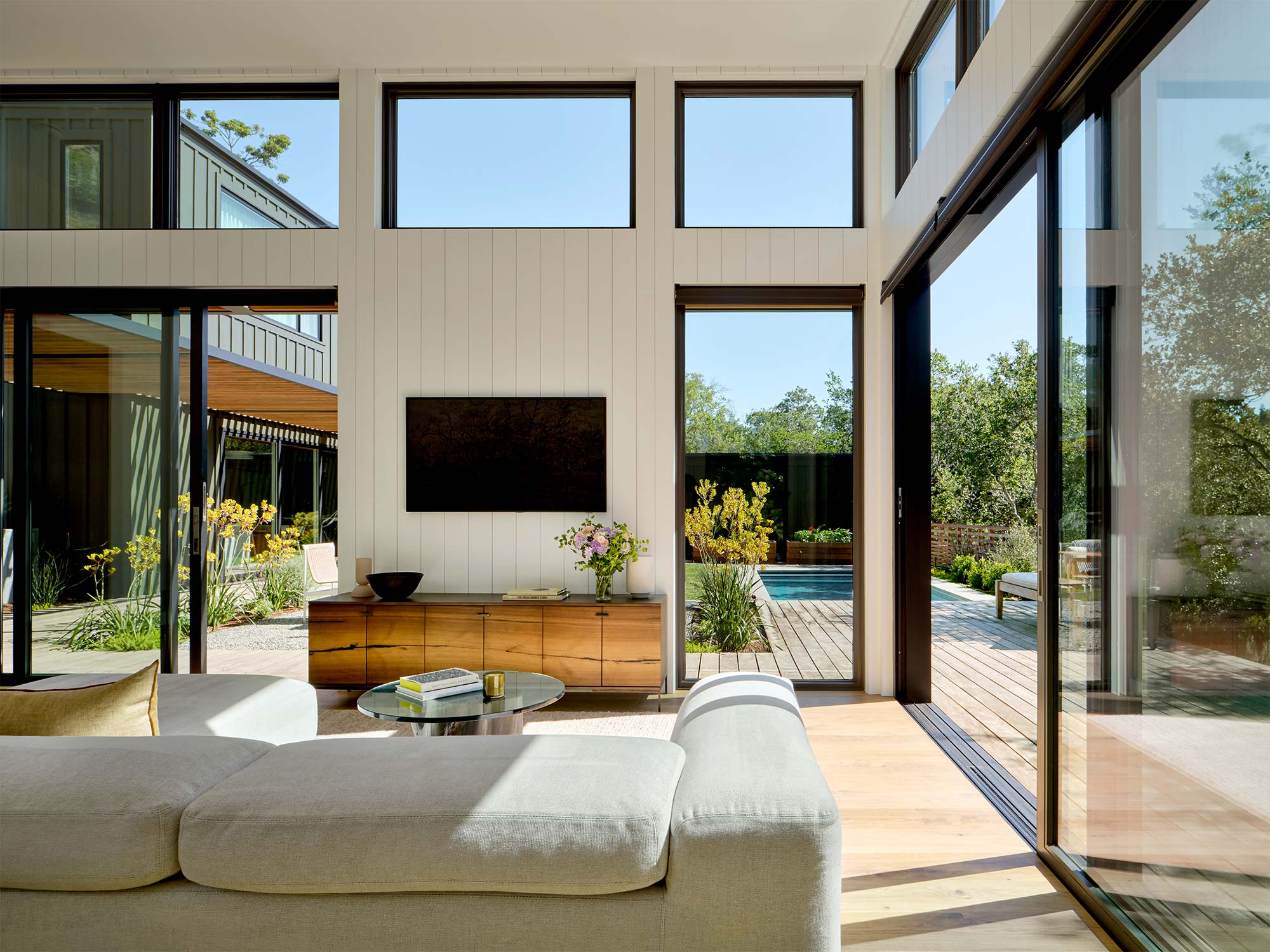 Living Room with Open Sliding Glass Wall, interior