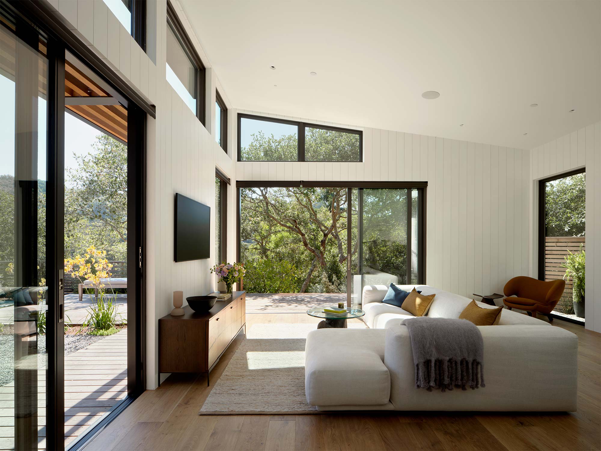 Living Room with Open Sliding Glass Wall, interior
