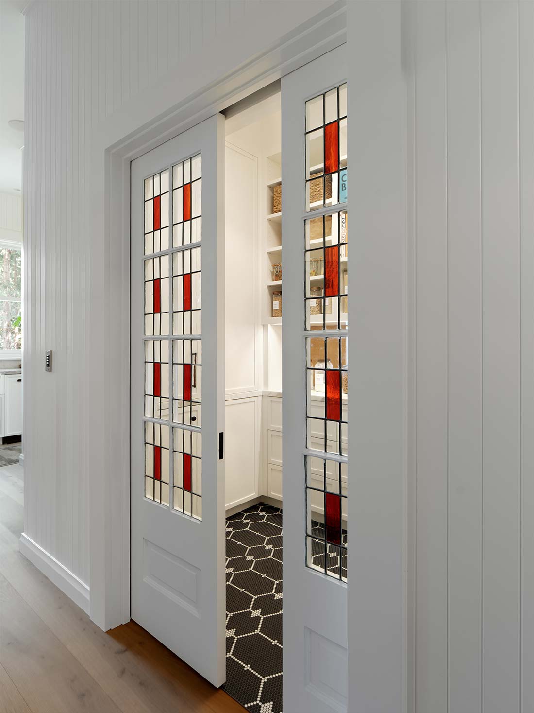 Pantry Pocket Doors with Stained Glass, interior